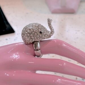 Silver‎ Tone Elephant Crystal Ring